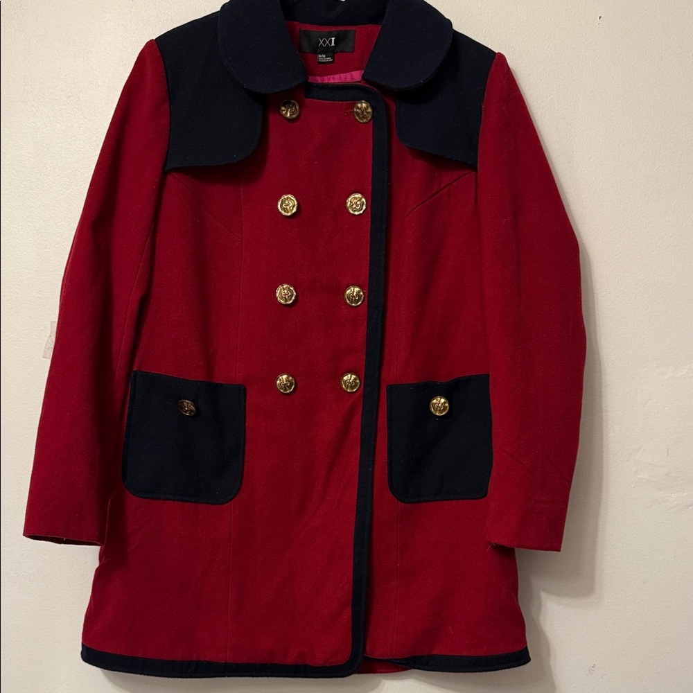 Forever 21 Red and Black Pea Coat